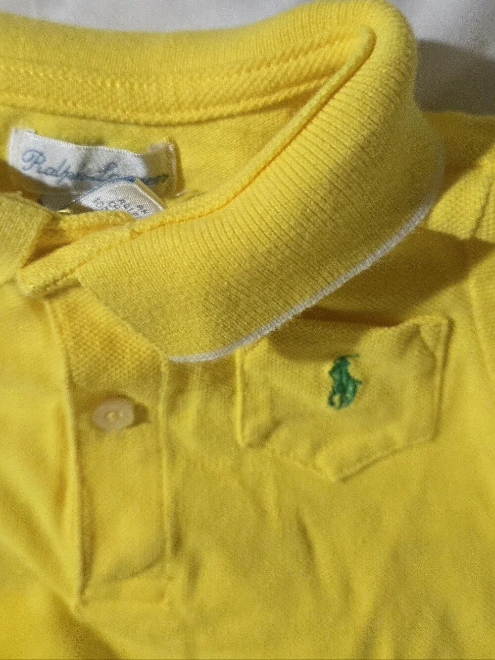 Ralph Lauren Baby Boy Bright Yellow Polo One-Piece Romper Pocket 6 Months